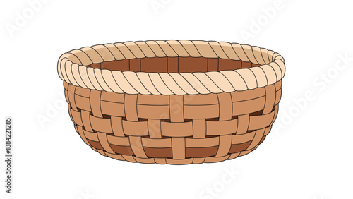 Simple handwoven wicker basket made of natural fibers with a light brown color for storage and home decor.