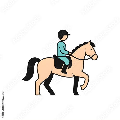 Equestrian Rider on Horseback in a Simple Line Art Style Illustration