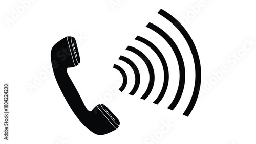 Black silhouette of a telephone handset with outgoing sound waves