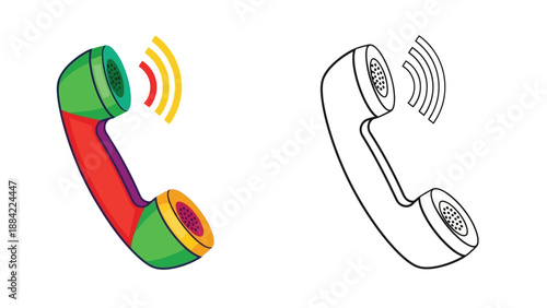 Colorful and outlined telephone handset illustrations depicting communication and connectivity
