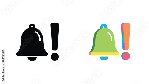 Three notification icons black and green bells paired with exclamation points