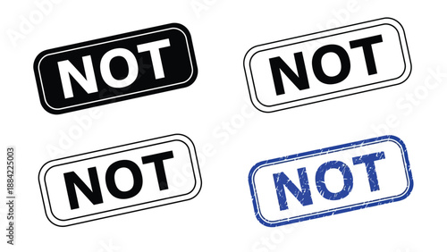Four stamps displaying the word not in different colors and styles