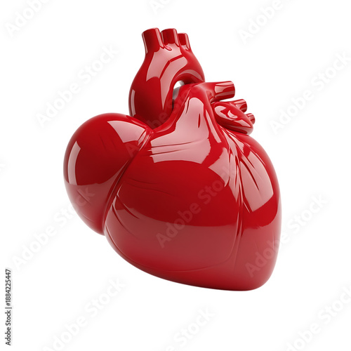 3D human heart model red glossy anatomy medical isolated on transparent background