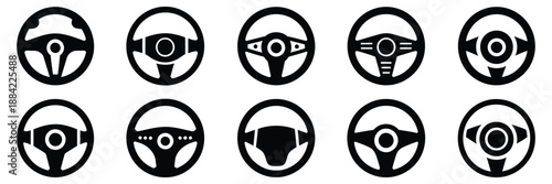 car steering wheel icons set silhouette and line style symbols for vehicle interface and design, a top ranked vector collection for automotive dashboards, navigation systems, and modern digital 