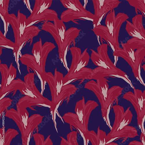 Seamless floral pattern, liberty ditsy print with cute large botany in retro folk style. Beautiful botanical design of hand drawn wild plants: flowers, leaves on black background. Vector illustration
