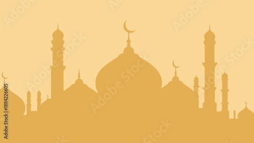 Minimalist Golden Mosque Silhouette Background for Ramadan Kareem and Eid Mubarak