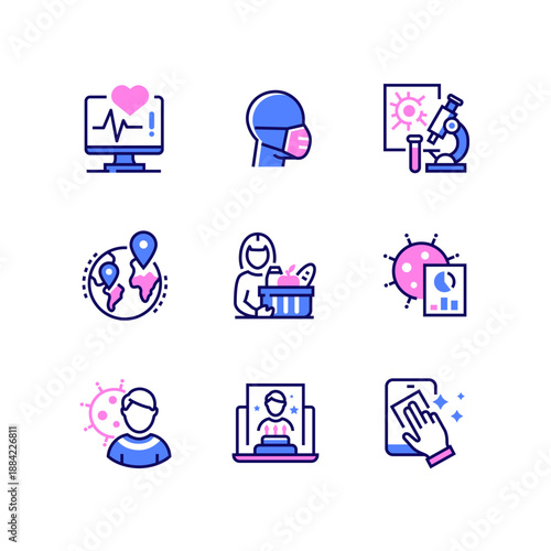 Coronavirus disease - line design style icons set