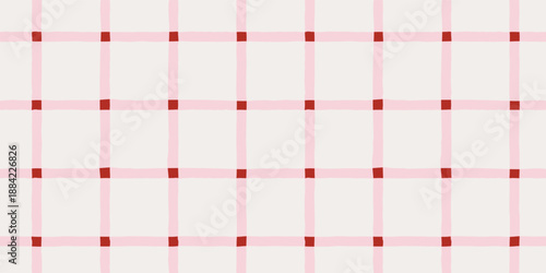 Seamless hand drawn plaid pattern with organic geometric lines and soft pastel texture. Grid background. Modern banner