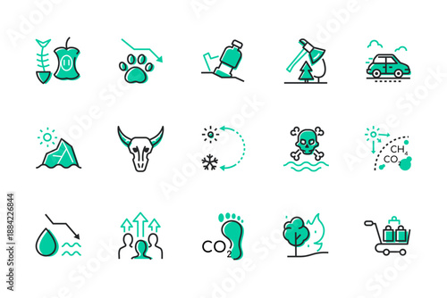 Environmental problems - set of line design style icons