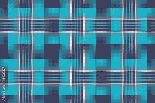 Cute vector textile tartan, graceful background check plaid. Square fabric pattern seamless texture in blue and cyan colors.