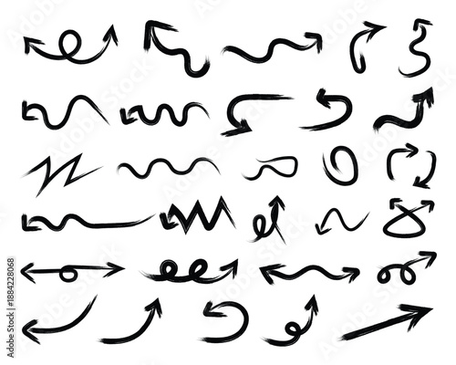 Collection of hand drawn arrows and swirling lines