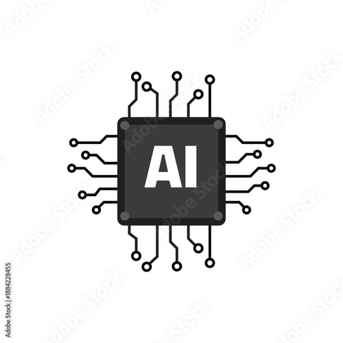 AI processor chip icon set, artificial intelligence microchip hardware and circuit design for machine learning vector.