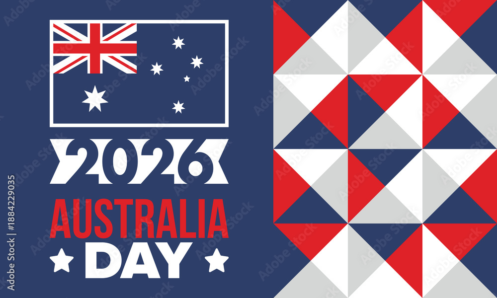 Obraz premium Australia Day. National happy holiday, celebrated annual in January 26. Australian patriotic elements. Kangaroo silhouette. Poster, card, banner and background. Vector illustration