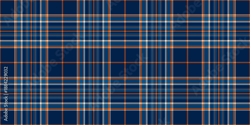 Back plaid pattern textile, knit vector seamless background. Production check fabric tartan texture in cyan and orange colors.