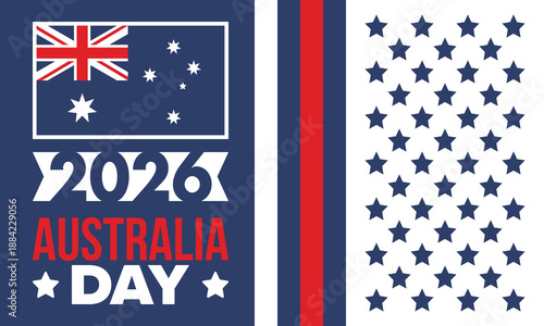 Australia Day. National happy holiday, celebrated annual in January 26. Australian patriotic elements.  Kangaroo silhouette. Poster, card, banner and background. Vector illustration