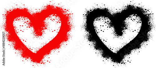 Red and black spray painted graffiti heart sign. Love heart spray painted graffiti symbol. isolated on white background vector illustration