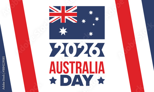Australia Day. National happy holiday, celebrated annual in January 26. Australian patriotic elements.  Kangaroo silhouette. Poster, card, banner and background. Vector illustration