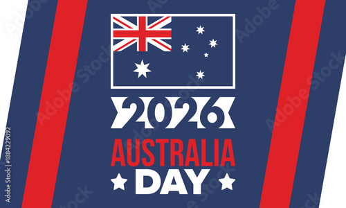 Australia Day. National happy holiday, celebrated annual in January 26. Australian patriotic elements.  Kangaroo silhouette. Poster, card, banner and background. Vector illustration