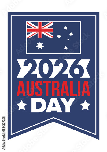 Australia Day. National happy holiday, celebrated annual in January 26. Australian patriotic elements.  Kangaroo silhouette. Poster, card, banner and background. Vector illustration
