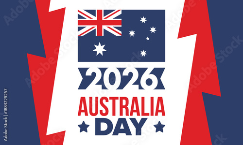 Australia Day. National happy holiday, celebrated annual in January 26. Australian patriotic elements.  Kangaroo silhouette. Poster, card, banner and background. Vector illustration