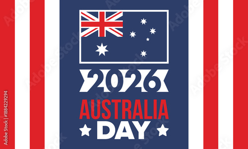 Australia Day. National happy holiday, celebrated annual in January 26. Australian patriotic elements.  Kangaroo silhouette. Poster, card, banner and background. Vector illustration