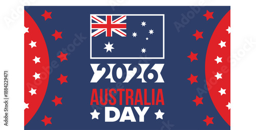 Australia Day. National happy holiday, celebrated annual in January 26. Australian patriotic elements.  Kangaroo silhouette. Poster, card, banner and background. Vector illustration