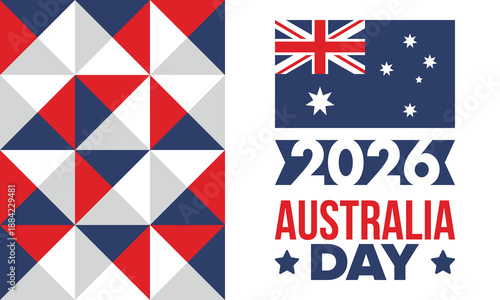 Australia Day. National happy holiday, celebrated annual in January 26. Australian patriotic elements.  Kangaroo silhouette. Poster, card, banner and background. Vector illustration