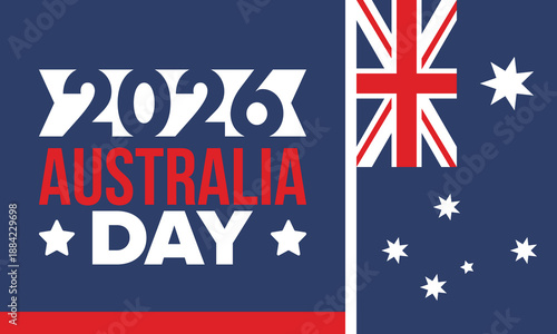 Australia Day. National happy holiday, celebrated annual in January 26. Australian patriotic elements.  Kangaroo silhouette. Poster, card, banner and background. Vector illustration