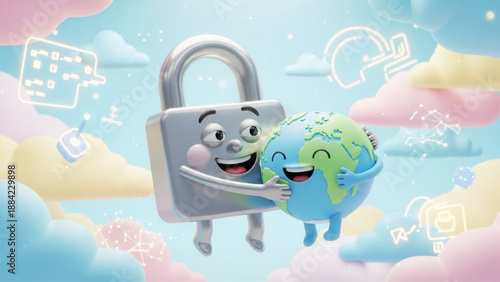 Cute lock protecting the happy earth