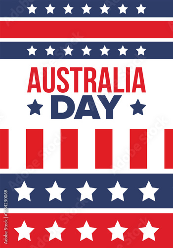 Australia Day. National happy holiday, celebrated annual in January 26. Australian patriotic elements.  Kangaroo silhouette. Poster, card, banner and background. Vector illustration