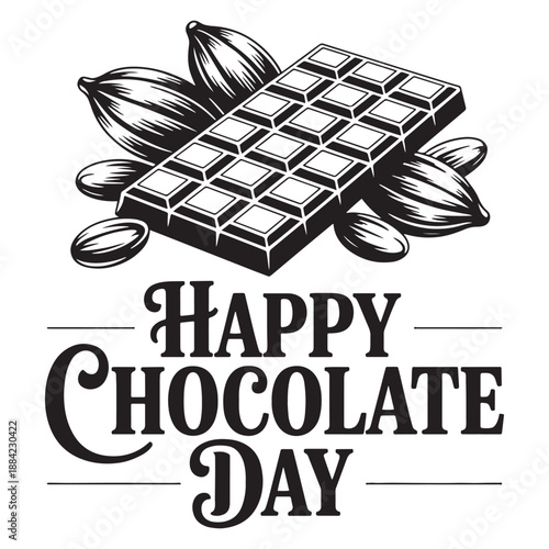 Happy chocolate day with chocolate bar and almonds