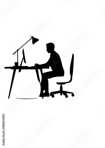 Puffy Furniture and Tactile Workspace Silhouette, Creative Professional in Soft Tech Environment, Modern Comfort and Ergonomic Design Vector