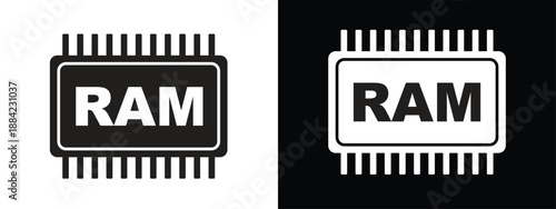 Memory module RAM chip icon collection, computer hardware and system memory vector illustration.