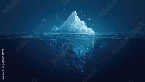 A digital representation of an iceberg, showing both above and below the waterline