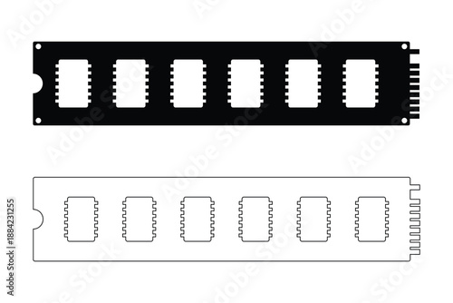 Computer SSD storage icon set, solid state drive data memory vector illustration for digital hardware technology.