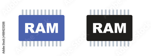 RAM memory chip icon set, computer random access memory vector illustration in solid and outline style.