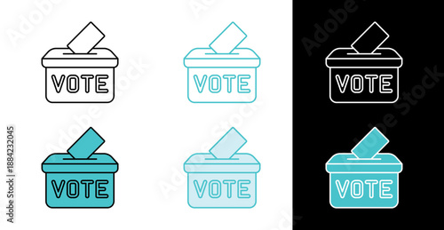 Ballot box with vote text icon for election participation and democratic process in line and fill style