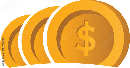Economic growth graphic with simple flat golden currency symbols