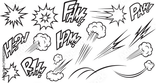 Comic book speech bubbles and explosion effects set.