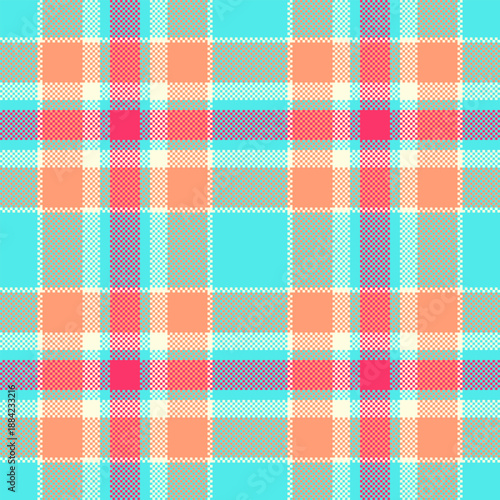 Harvest tartan check fabric, naked pattern texture textile. Eps seamless plaid background vector in teal and light salmon colors.