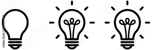 creative lightbulb line icon set, symbol for light idea development, transparent background, a premium ranked illustration set showcasing minimalist line icons for idea generation, business