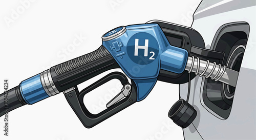Hydrogen Fuel Pump Refueling a Car with Clean Energy at a Modern Station