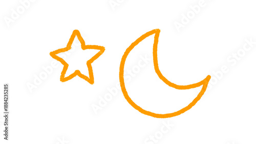 Cute Doodle Moon and Star Illustration | Hand-Drawn Night Sky Doodle | Moon Star PNG