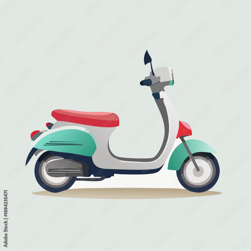 Obraz premium Electric Scooter Vector Asset: Minimalist E-Bike Icon with Teal Highlights