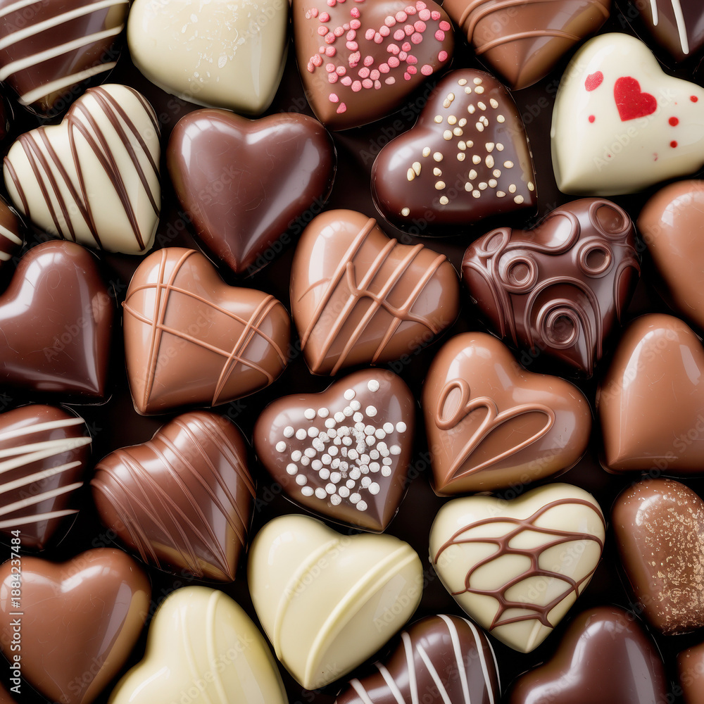 Fototapeta premium Valentine’s Day sweet chocolate heart assortment for romantic gifting