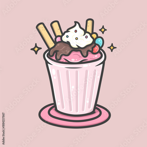 Ice Cream Sundae Illustration for Icon, sticker and other uses, hand drawn vector style.