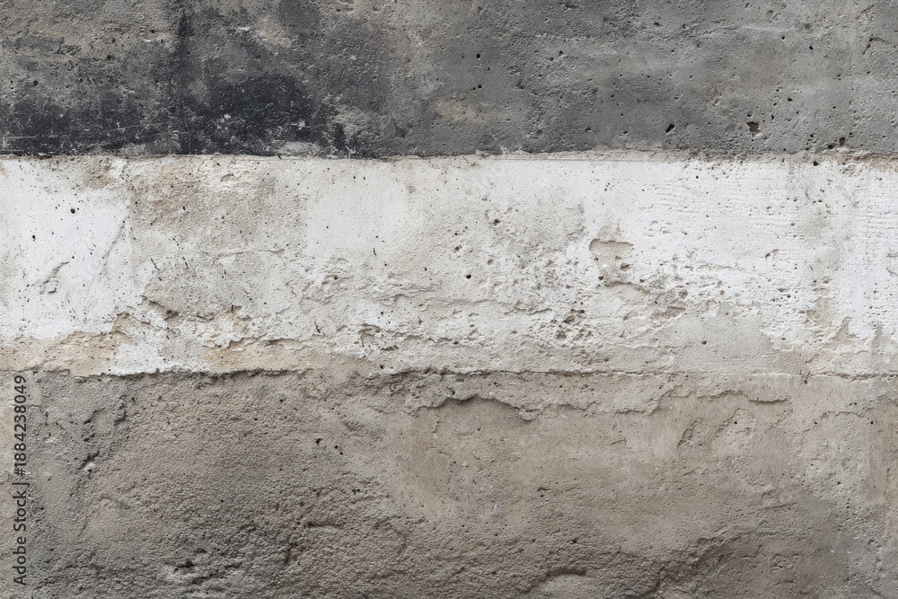 Fototapeta premium Textured abstract of layered concrete surfaces with a white band. Shows various shades and textures