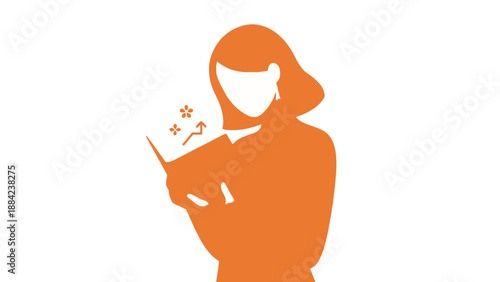 A woman reads a book with magical symbols emerging from the pages in her hands