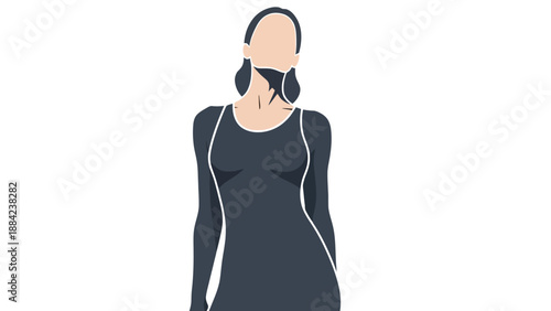 Woman wearing headphones stands confidently with hands free in illustration