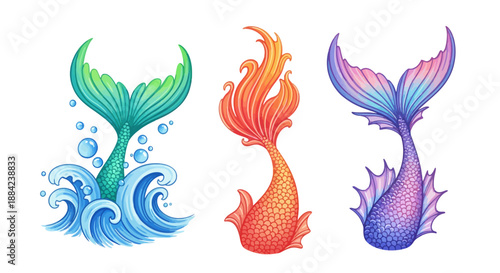 Enchanting Mermaid Tails Illustration Collection Featuring Vibrant Colors and Aquatic Themes